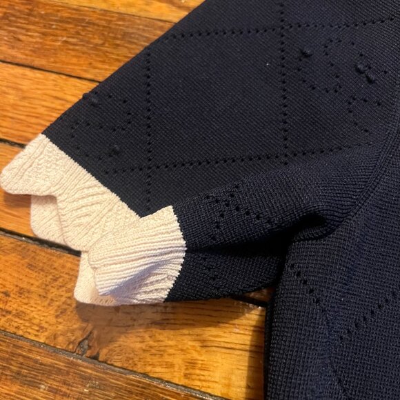 Sandro Navy Blue Patterned Knit Zip-Up Mini Dress - Picture 6 of 13